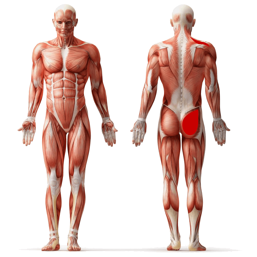 illustration of human muscles in full body view front and back
